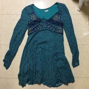 Blue and Green Long Sleeved Dress